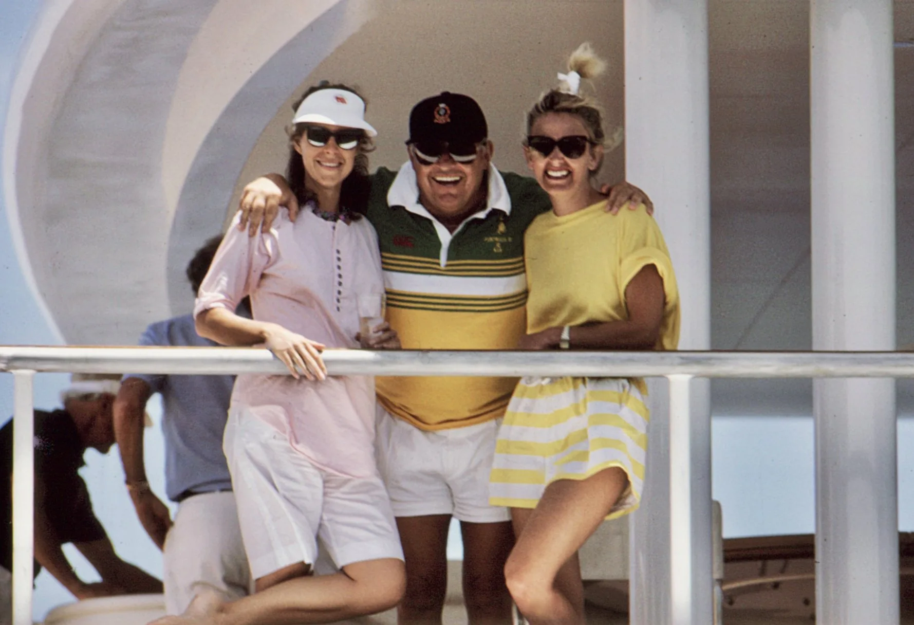 Alan Bond on a boat in Fremantle during the 1987 America's Cup